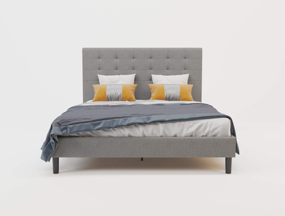 front view of a king single bed frame with mattress and pillows in a white background from Isaak