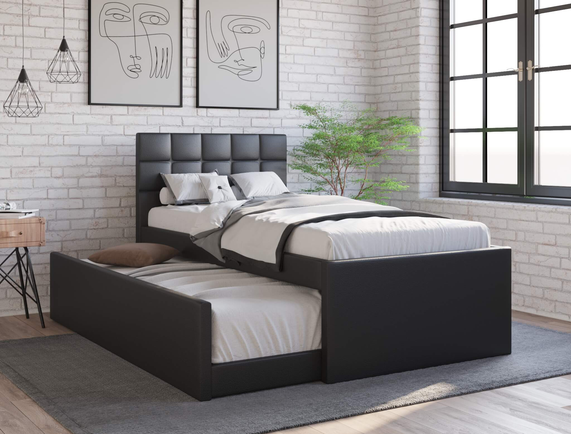 top view of a king single bed frame with mattress and pillows in a bedroom from Isaak