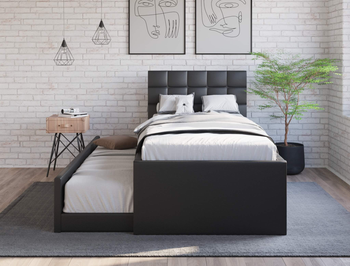 Landa Black Faux Leather Trundle King Single Bed Frame