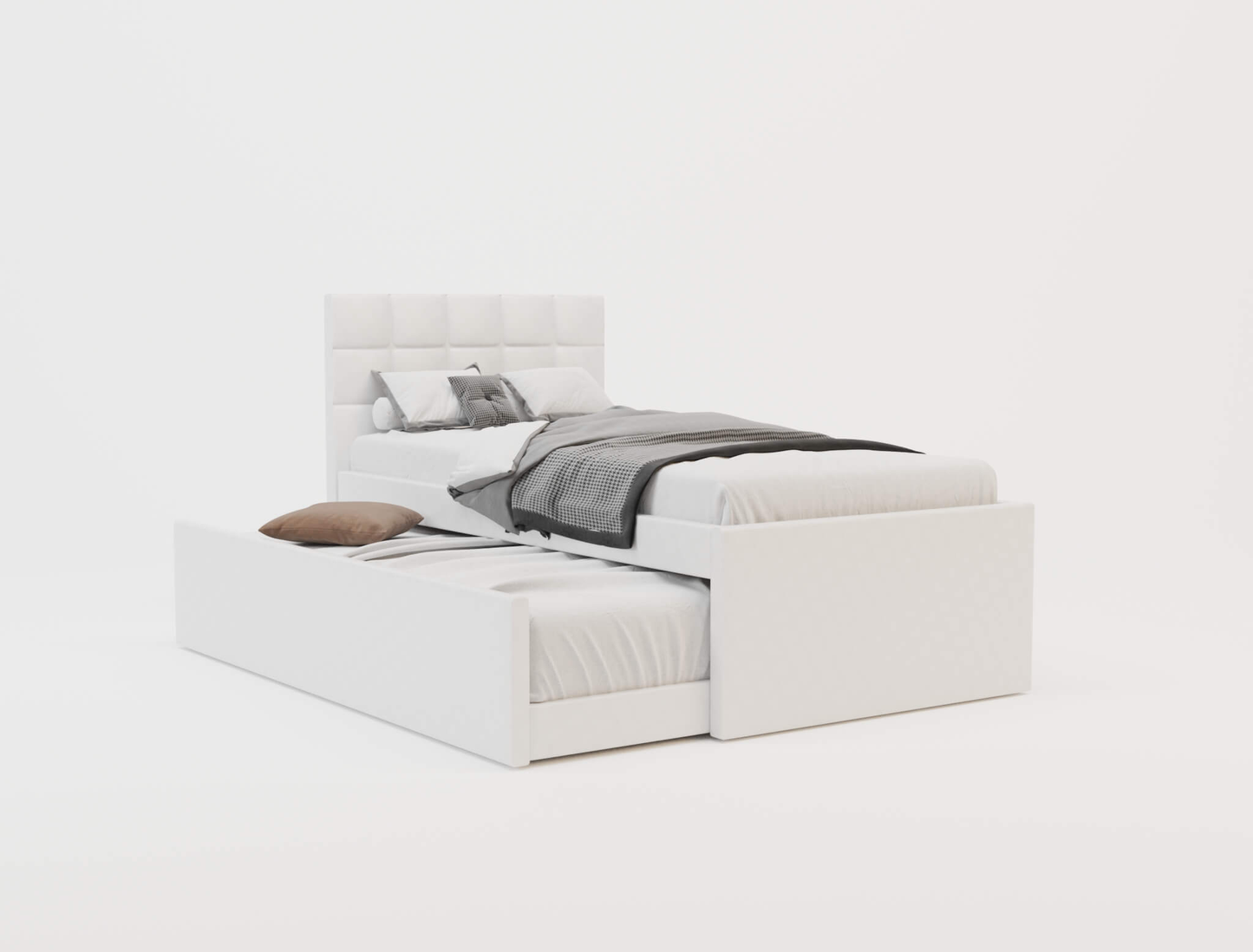 top view of a king single bed frame with mattress and pillows in a white background from Isaak