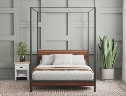 Hero Canopy Wooden Metal Walnut Bed Frame