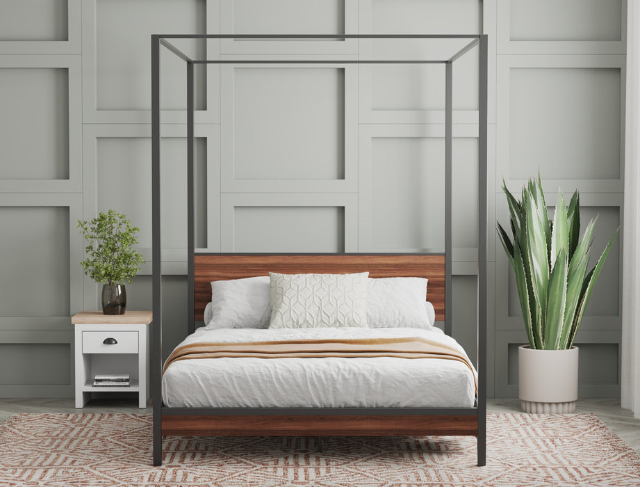 Hero Canopy Wooden Metal Walnut Bed Frame