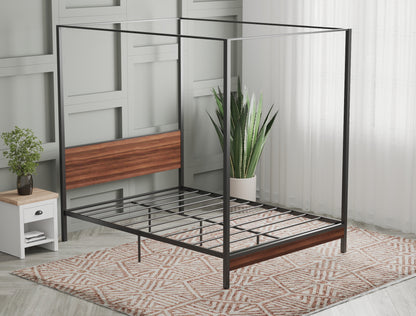 Hero Canopy Wooden Metal Walnut Bed Frame