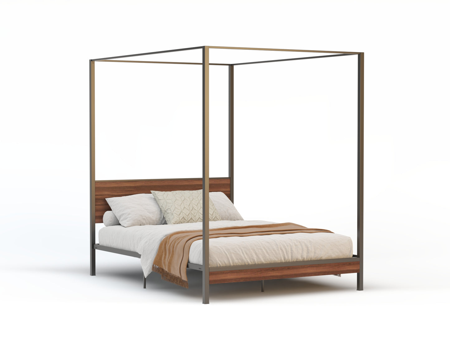 Hero Canopy Wooden Metal Walnut Bed Frame