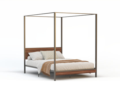 Hero Canopy Wooden Metal Walnut Bed Frame