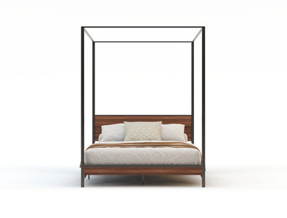 Hero Canopy Wooden Metal Walnut Bed Frame