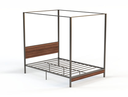 Hero Canopy Wooden Metal Walnut Bed Frame