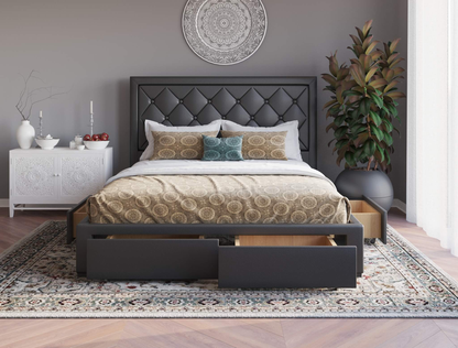 front view of a double bed frame with mattress and pillows in a bedroom from Isaak