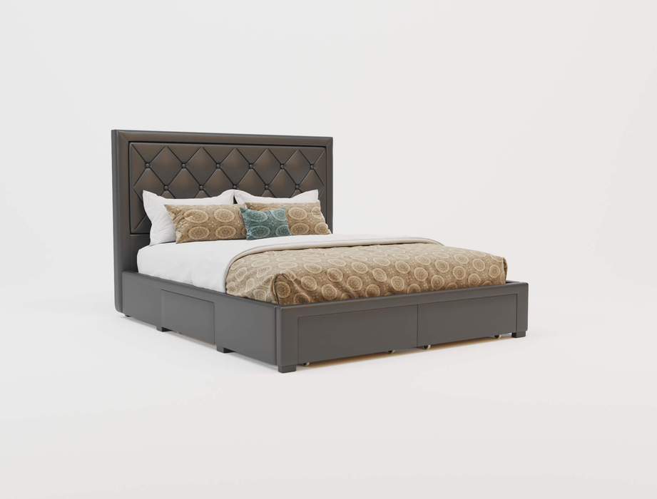 top view of a double bed frame with mattress and pillows in a white background from Isaak