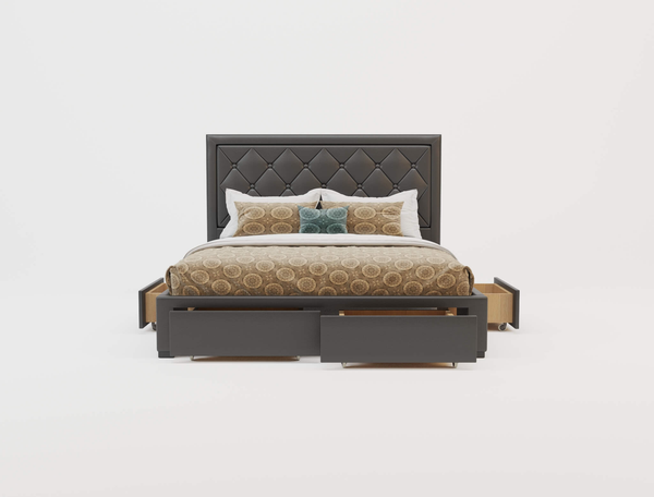 Miles Black Drawer Storage Faux Leather Double Bed Frame