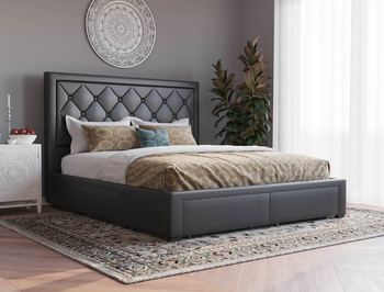 Miles Black Drawer Storage Faux Leather King Bed Frame