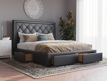 Miles Black Drawer Storage Faux Leather King Bed Frame