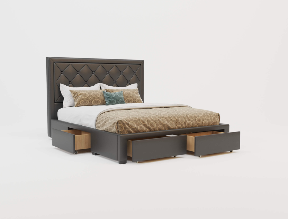 top view of a king bed frame with mattress and pillows in a white background from Isaak 2