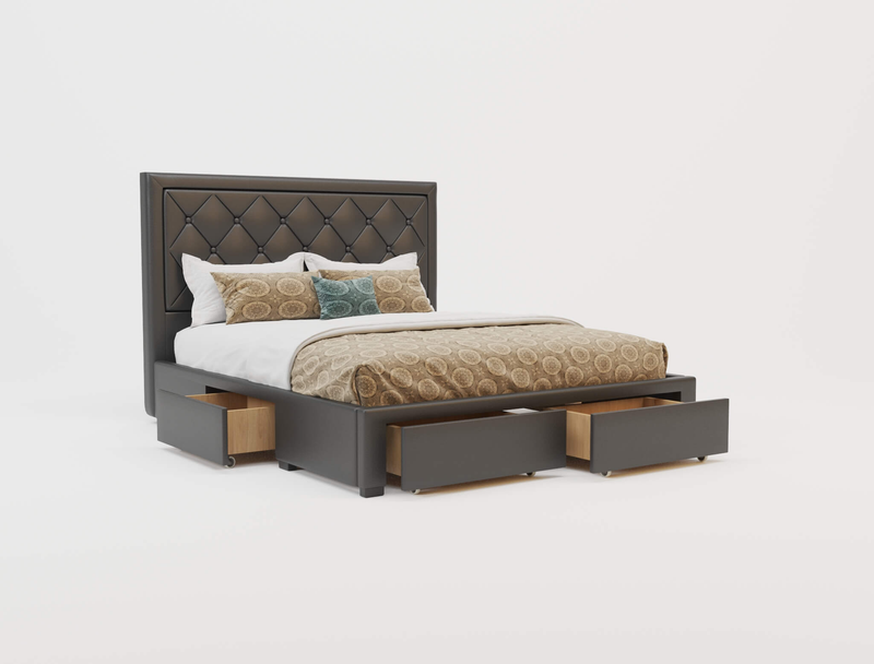 top view of a queen bed frame with mattress and pillows in a white background from Isaak 2