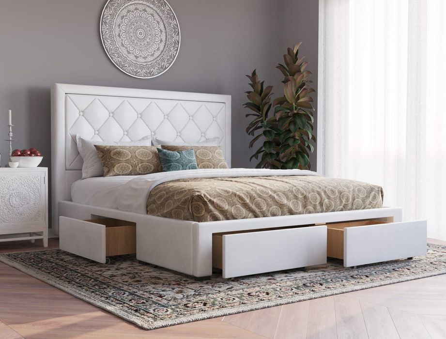 top view of a double bed frame with mattress and pillows in a bedroom from Isaak 2