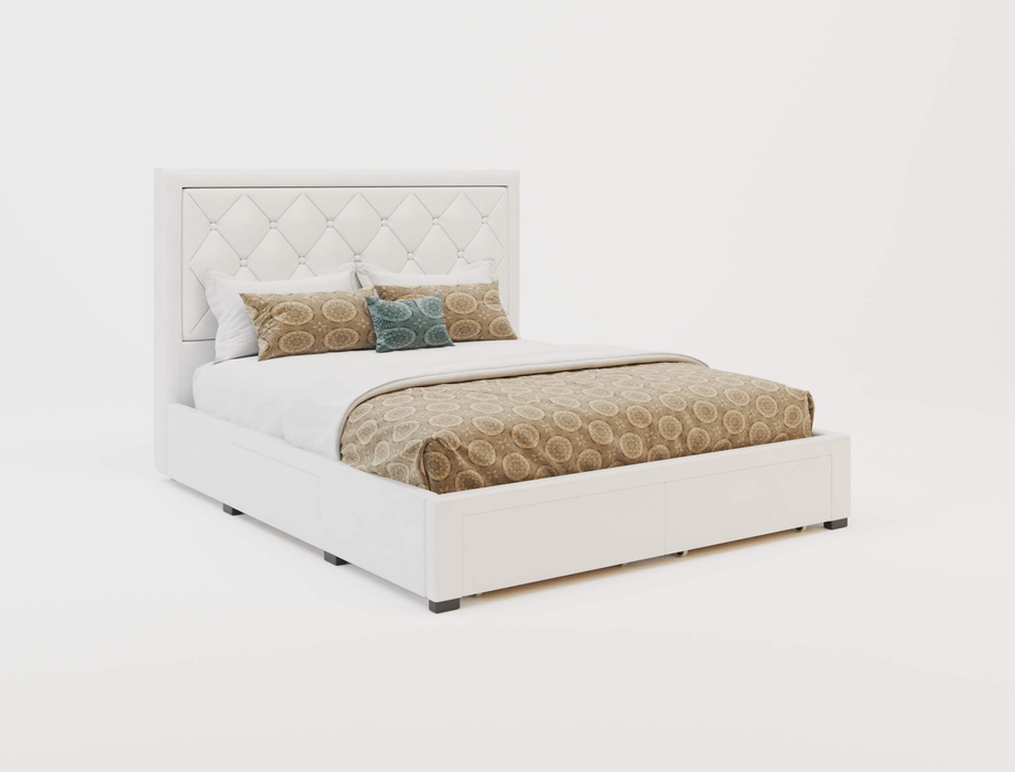 top view of a double bed frame with mattress and pillows in a white background from Isaak