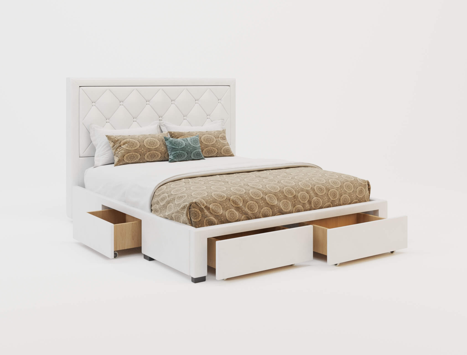 top view of a double bed frame with mattress and pillows in a white background from Isaak 2