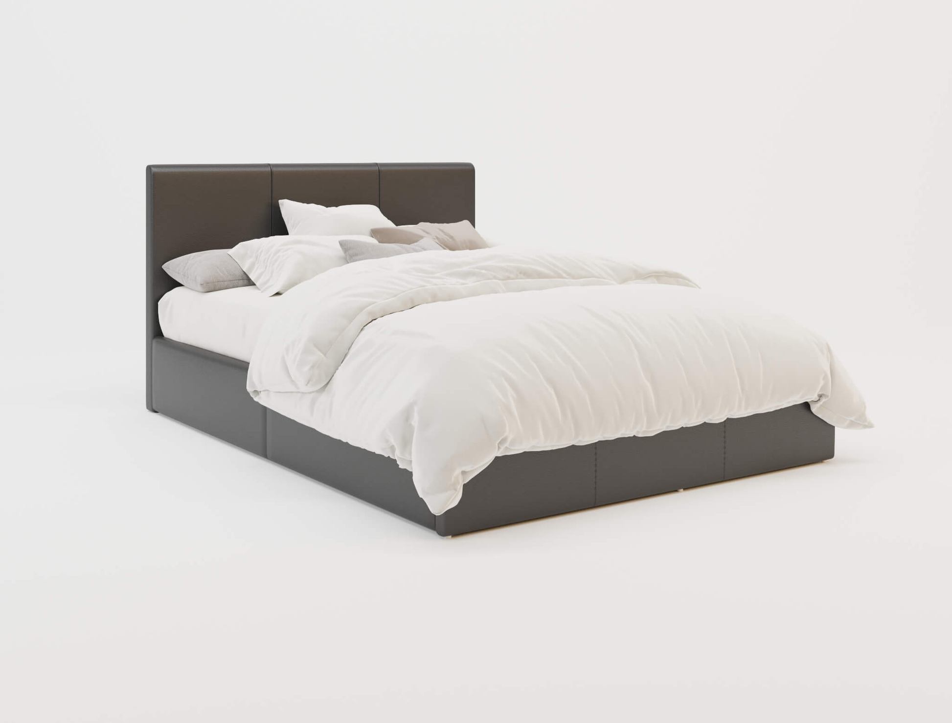 top view of a double bed frame with mattress and pillows in a white background from Isaak