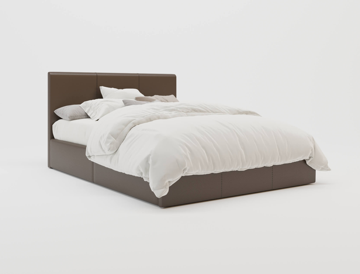 top view of a double bed frame with mattress and pillows in a white background from Isaak