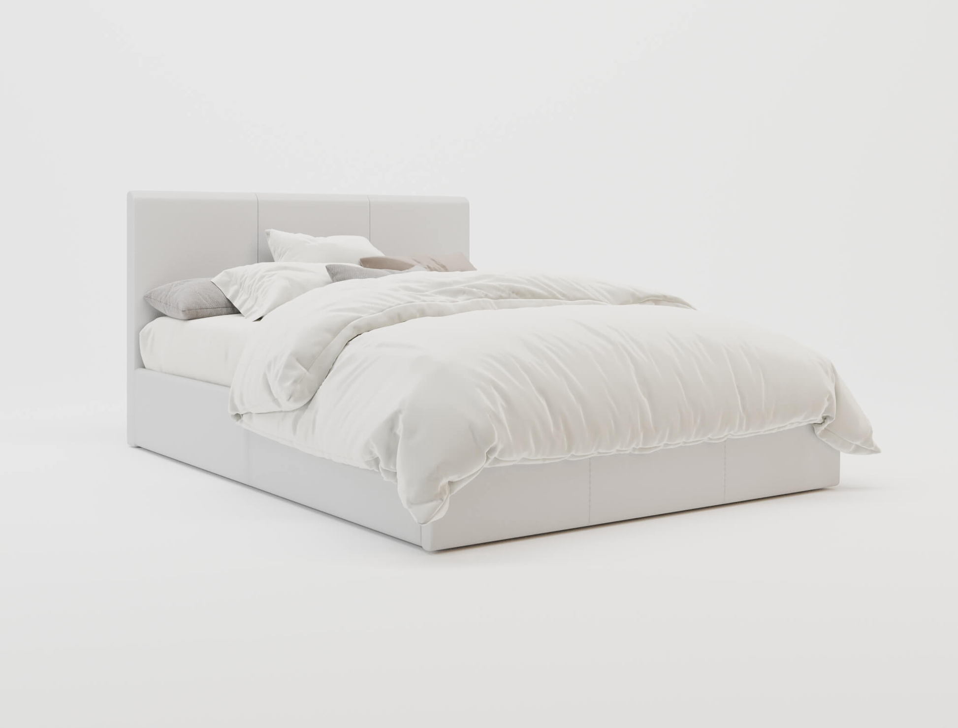 top view of a double bed frame with mattress and pillows in a white background from Isaak