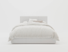 front view of a queen bed frame with mattress and pillows in a white background from Isaak