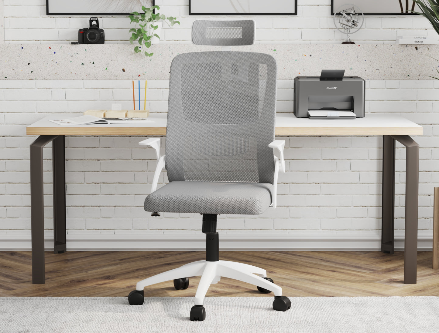 Archer Ergonomic Office Chair Grey Mesh/ White Frame