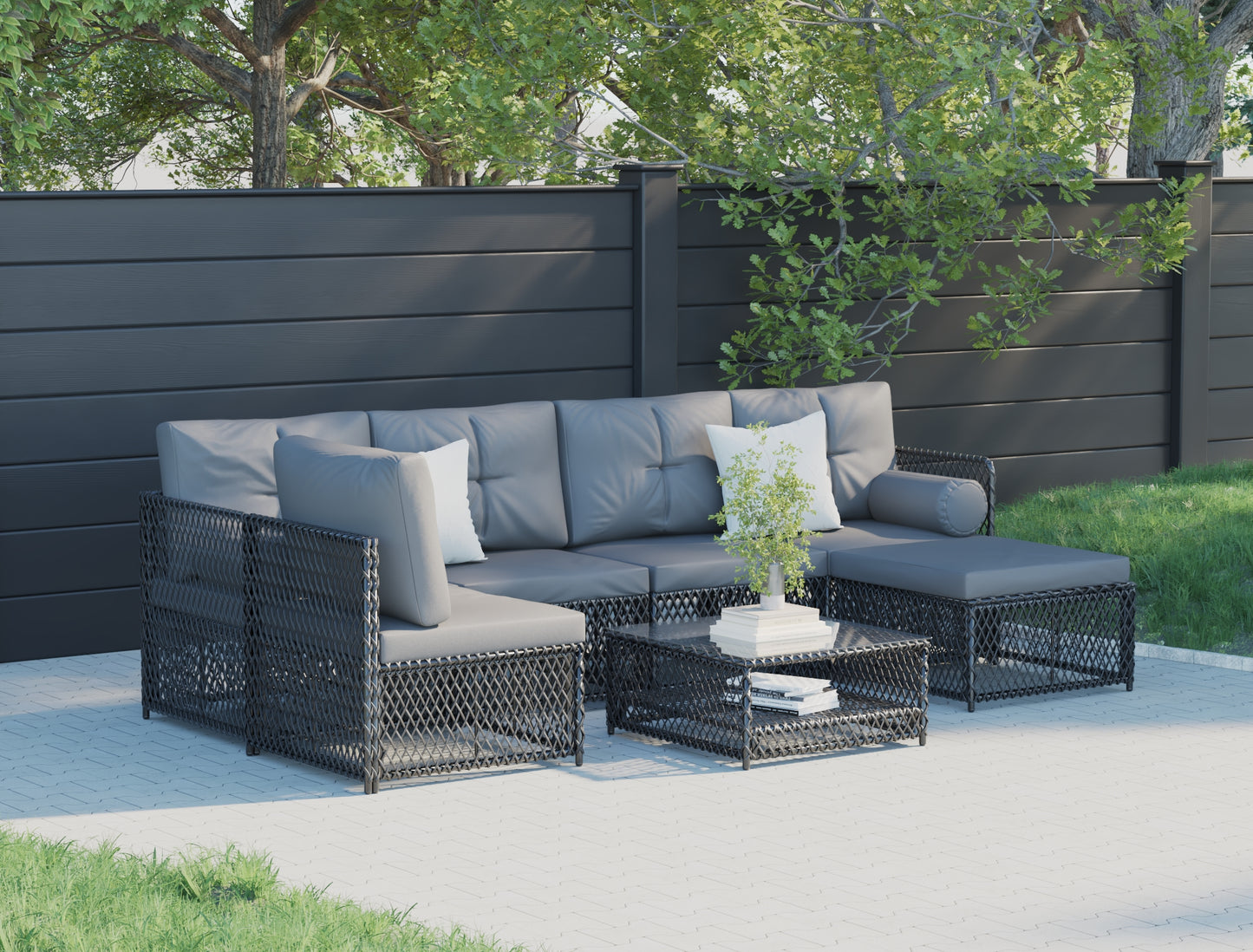 Acacia Black 7 Piece Outdoor Wooden Lounge Set