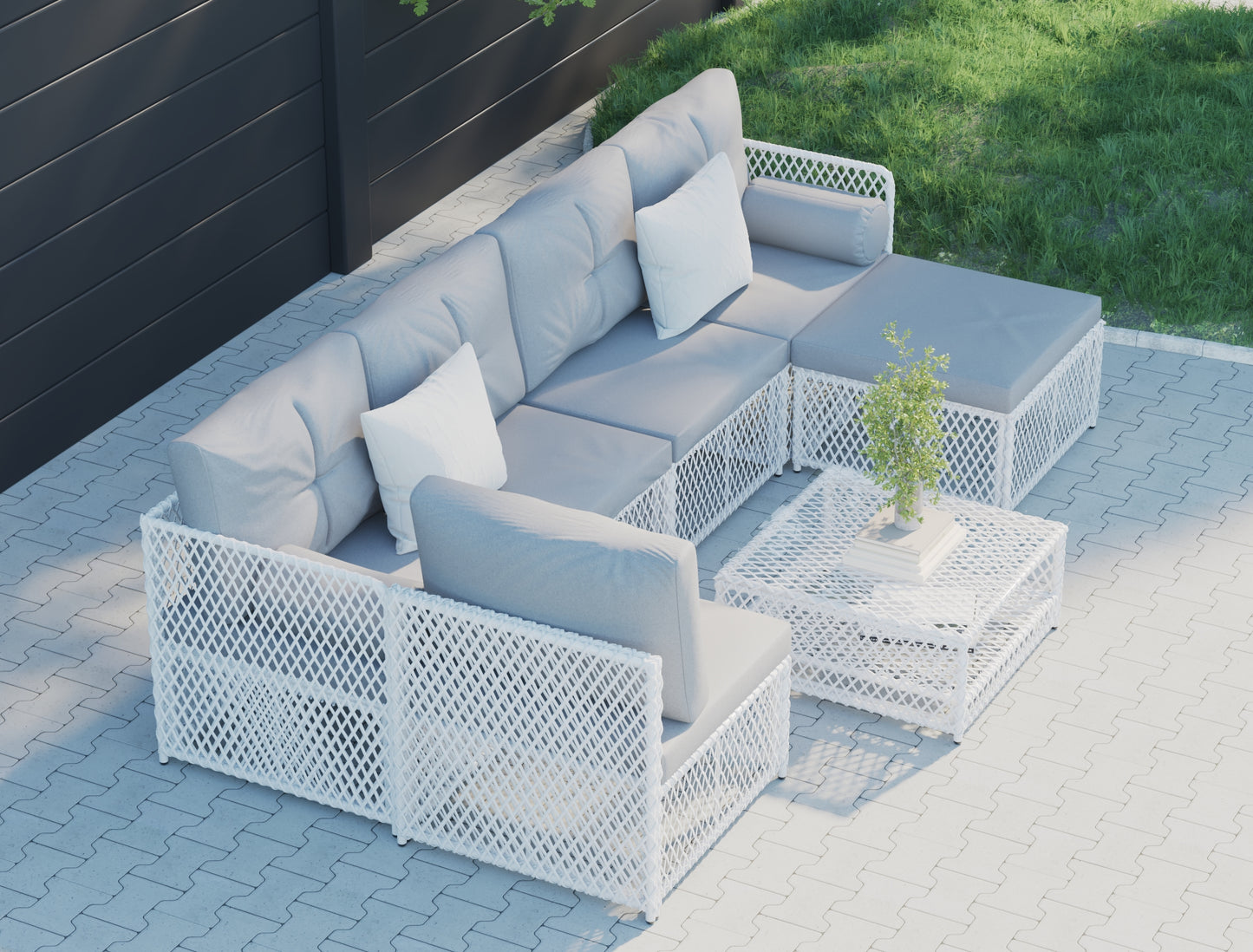 Acacia White 7 Piece Outdoor Wooden Lounge Set