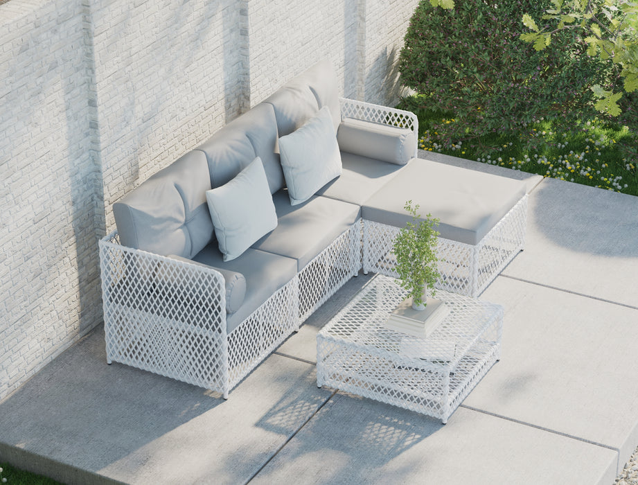 Acacia White 5 Piece Outdoor Wooden Lounge Set