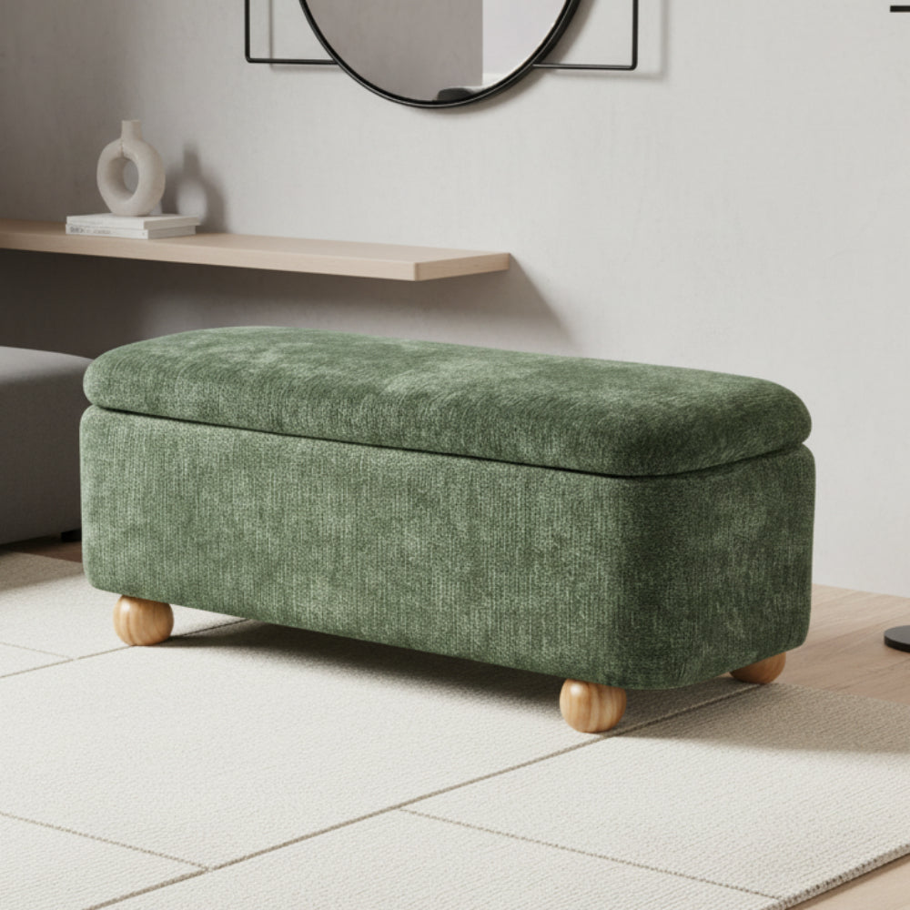 Bali Green Chenille Ottoman