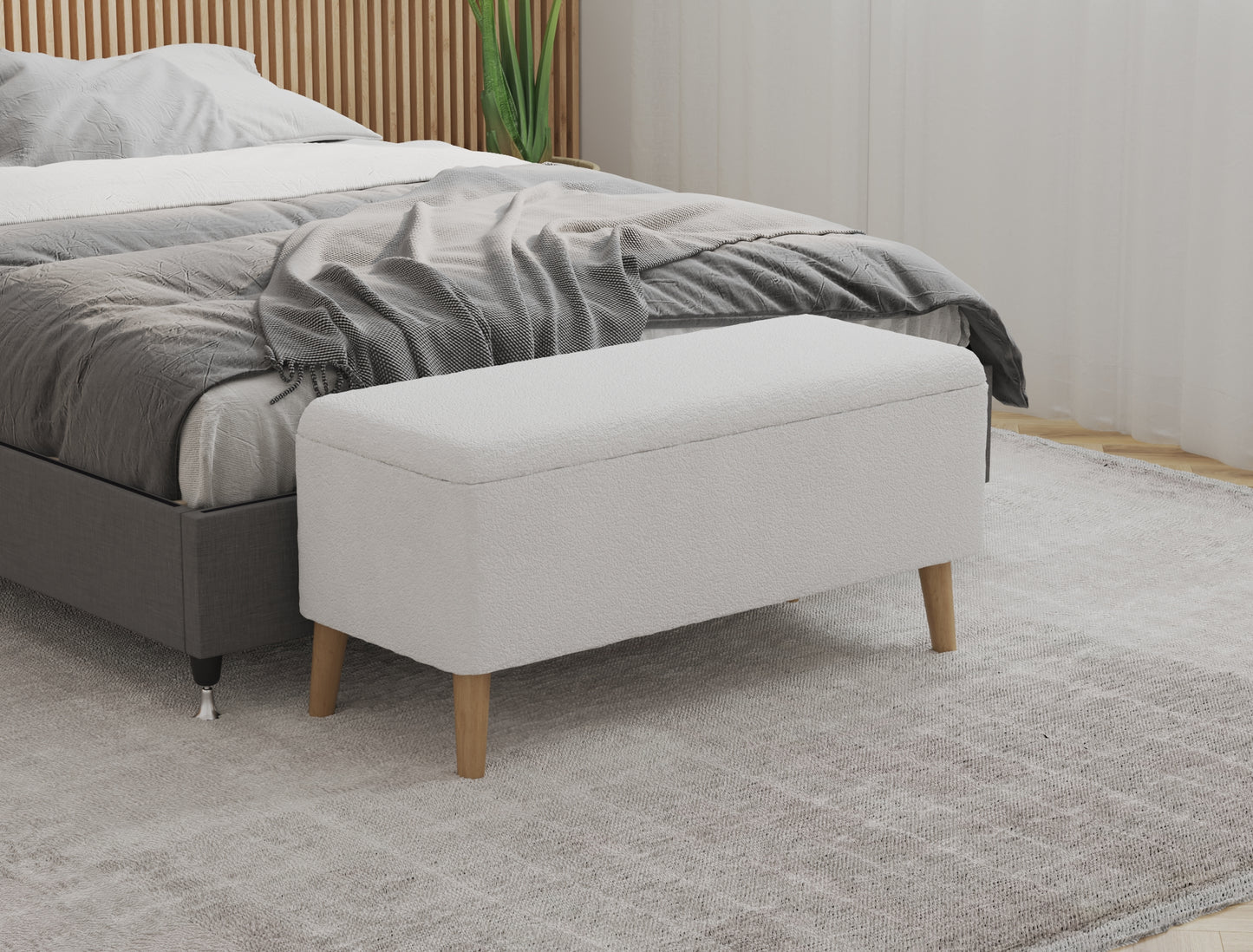 Hendrix White Boucle Ottoman