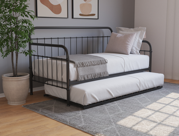 Oberon Black Metal Trundle Single Bed Frame