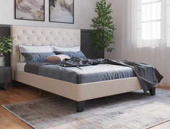 Oxford Beige Fabric King Bed Frame