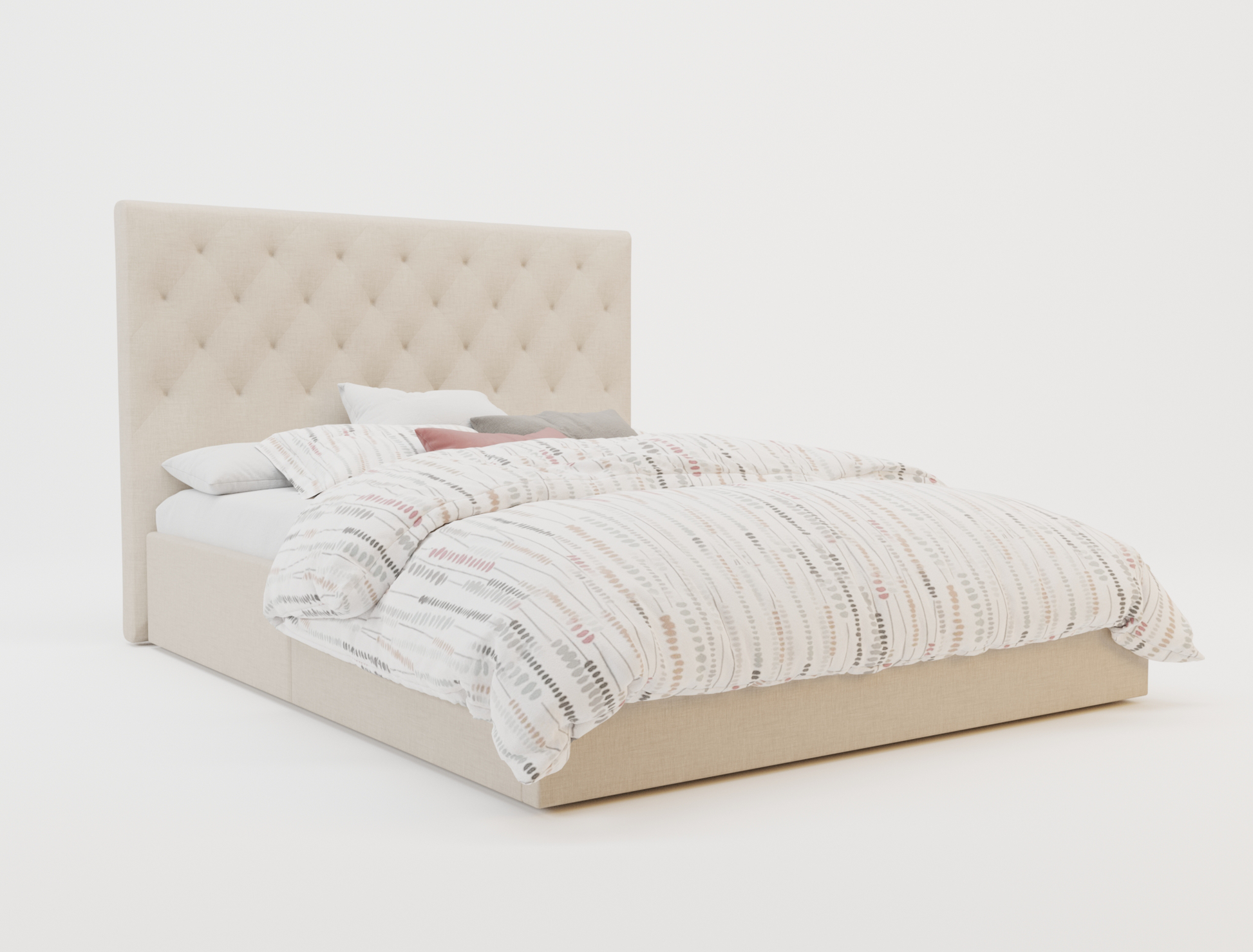 top view of a double bed frame with pillows and mattress in a white background from Isaak