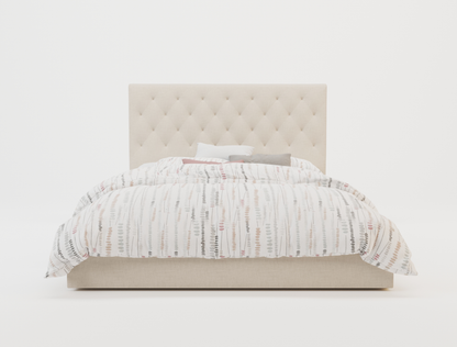 front view of a double bed frame with pillows and mattress in a white background from Isaak