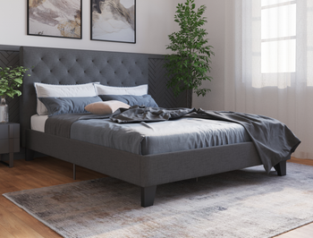 Oxford Charcoal Fabric Double Bed Frame