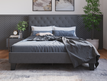 Oxford Charcoal Fabric Double Bed Frame