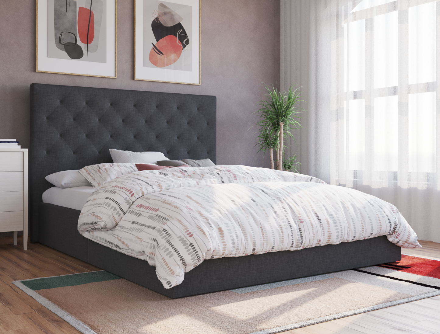 top view of a double bed frame with mattress and pillows in a bedroom from Isaak