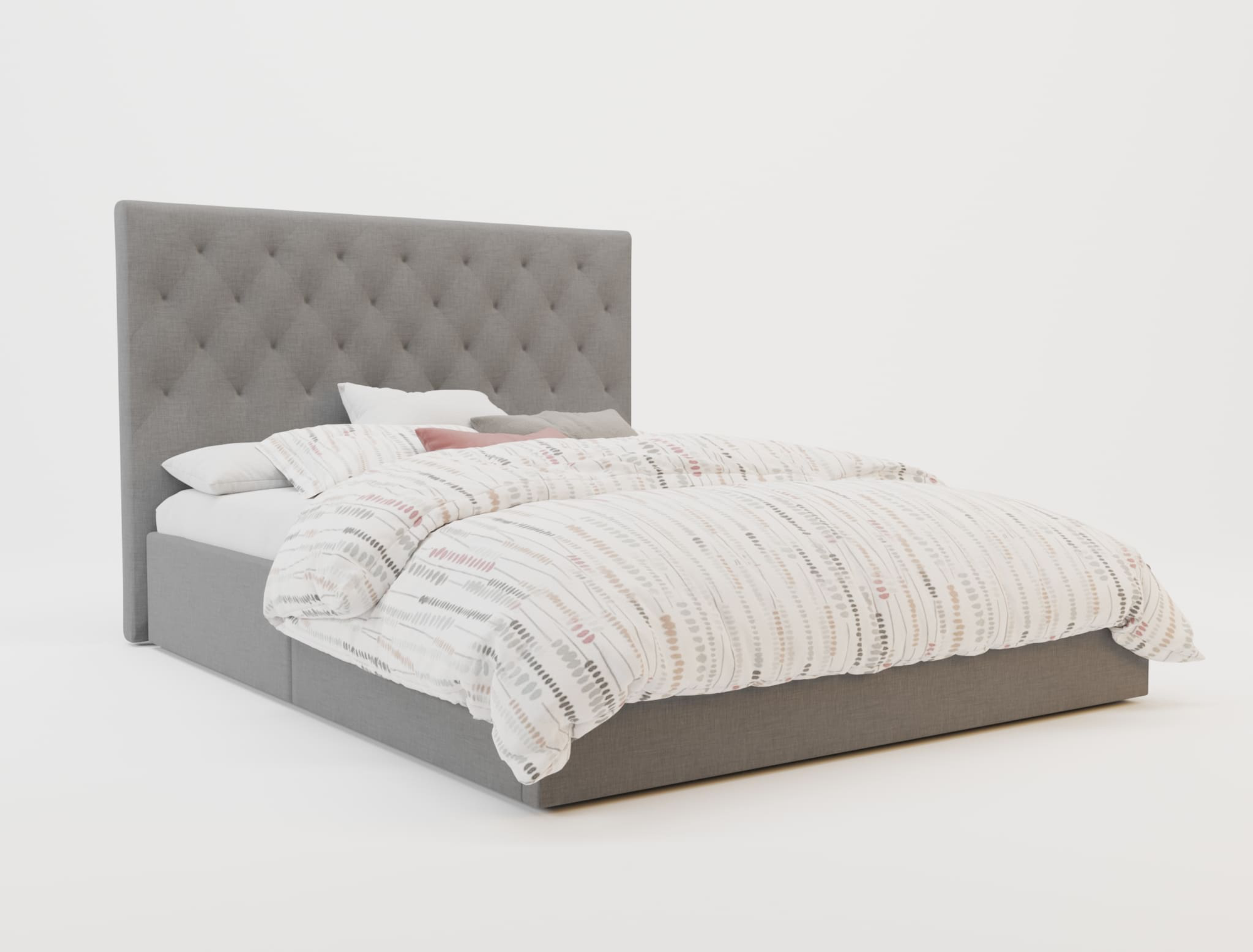 top view of a double bed frame with mattress and pillows in a white background from Isaak