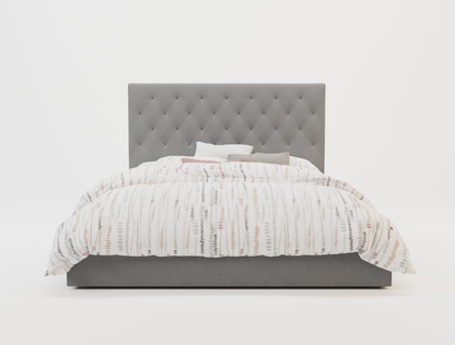 front view of a double bed frame with mattress and pillows in a white background from Isaak