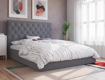 Oxford Grey Gas Lift Fabric King Bed Frame