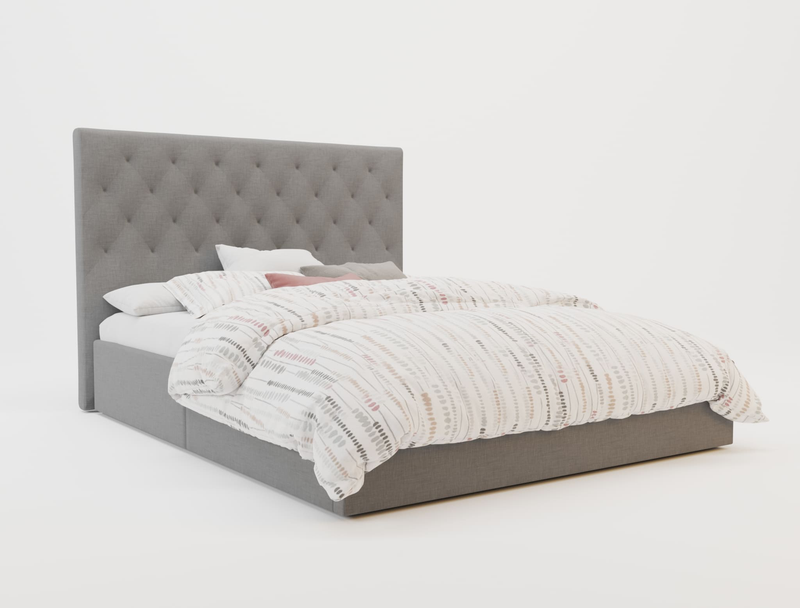 top view of a king bed frame with mattress and pillows in a white background from Isaak