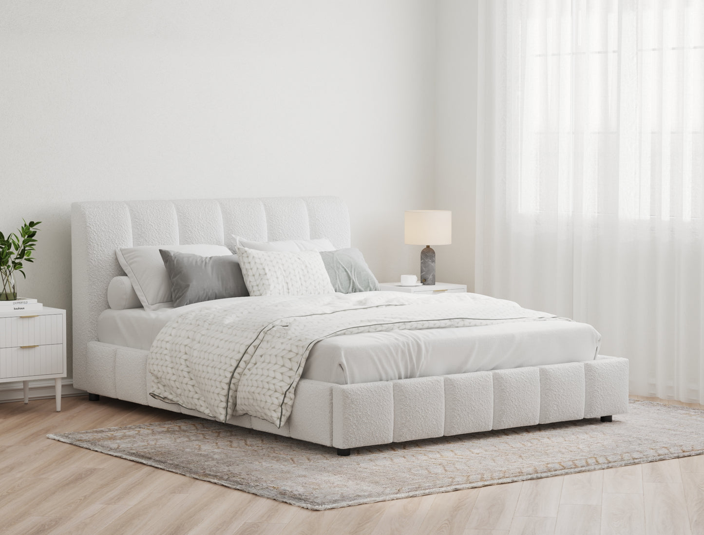 Michelle White Boucle Bed Frame