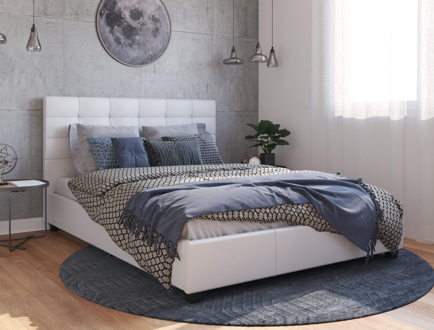 top view of a double bed frame with mattress and pillows in a bedroom from Isaak