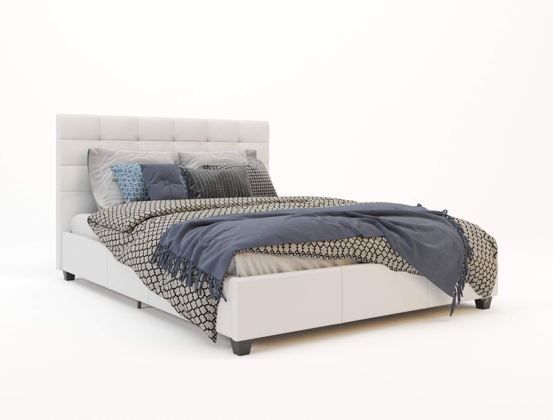 top view of a double bed frame with mattress and pillows in a white background from Isaak