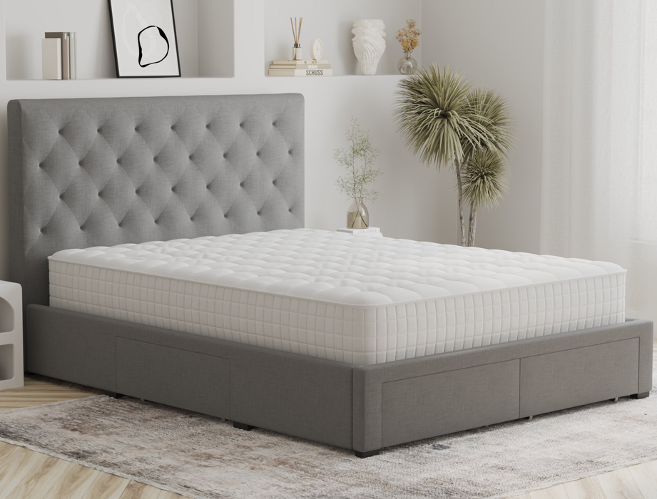 side view of a double mattress on a bed frame in a bedroom from Isaak