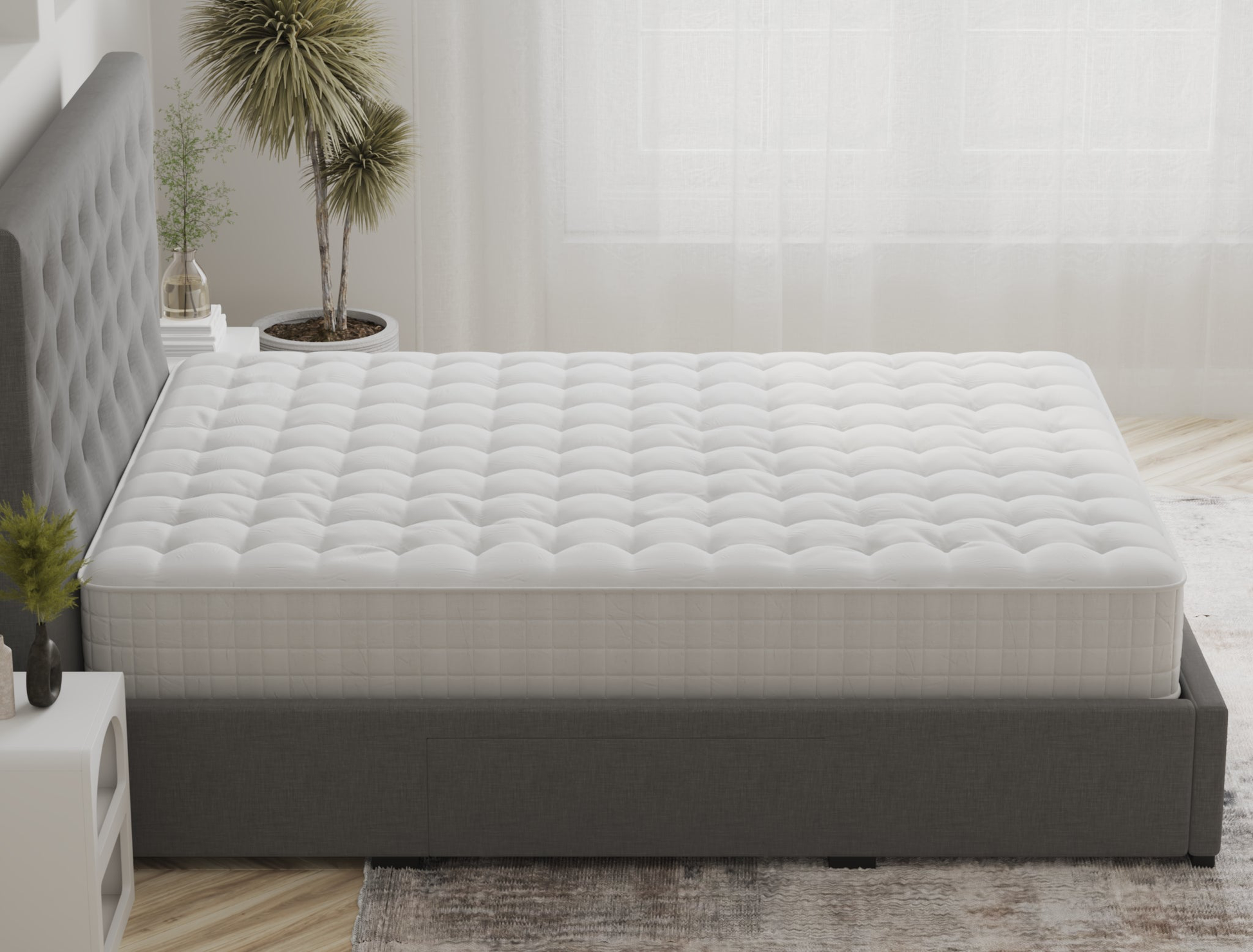 top view of a double mattress on a bed frame in a bedroom from Isaak