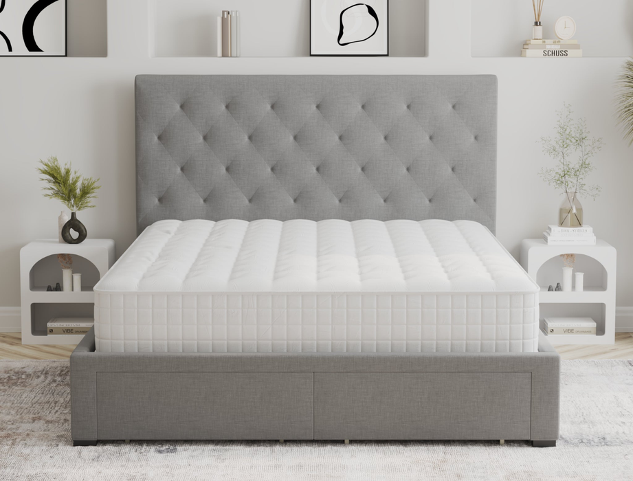 front view of a king single mattress on a bed frame in a bedroom from Isaak