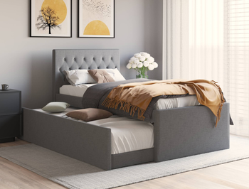 Rolla Grey Fabric Trundle King Single Bed Frame