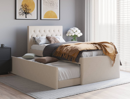 top view of a king single bed frame with mattress and pillows in a bedroom from Isaak